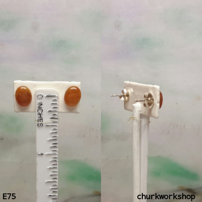 Red cabochon jade ear studs