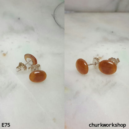 Red cabochon jade ear studs