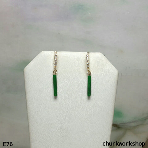 Green jade stick earrings