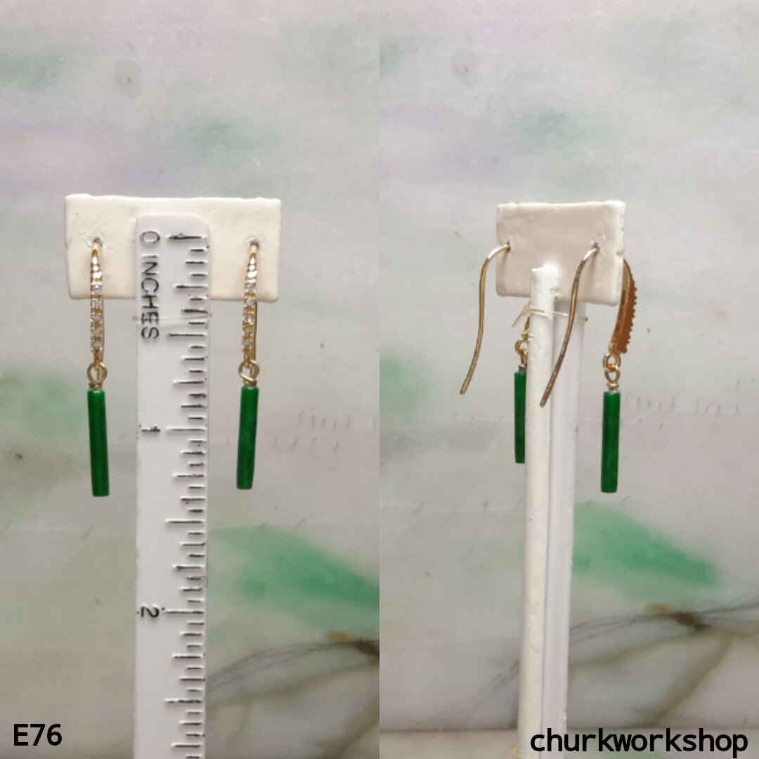 Green jade stick earrings