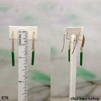 Green jade stick earrings