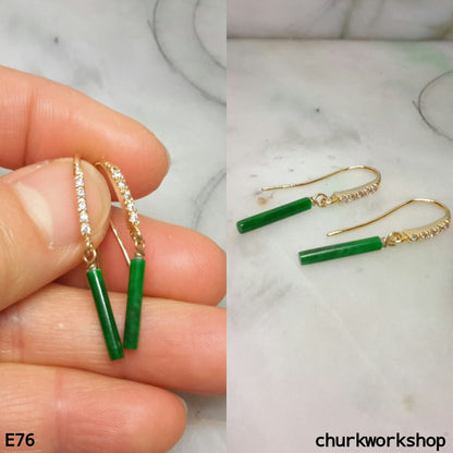 Green jade stick earrings