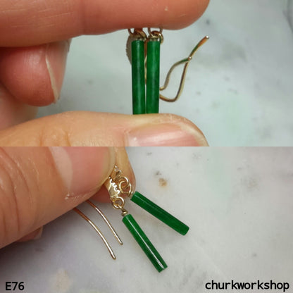 Green jade stick earrings