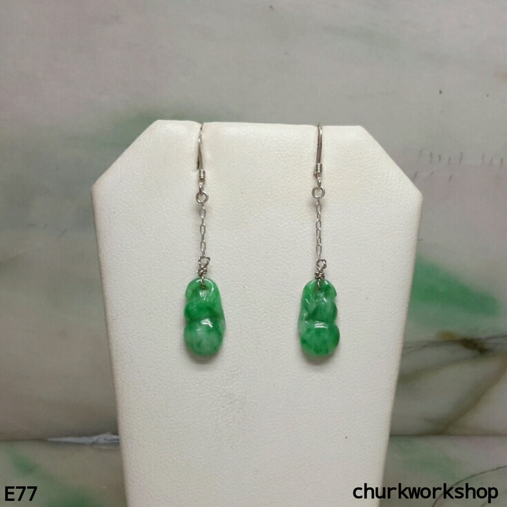 Green color jade gourd silver earrings