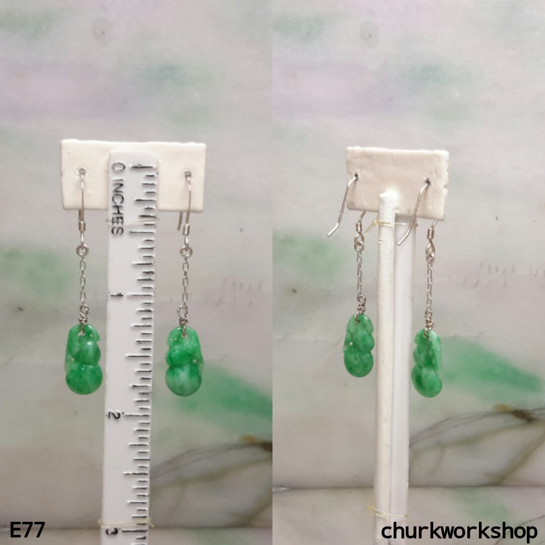 Green color jade gourd silver earrings