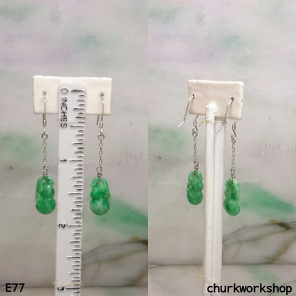 Green color jade gourd silver earrings