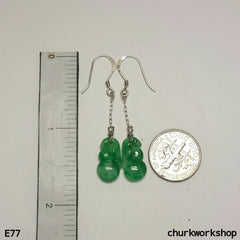 Green color jade gourd silver earrings