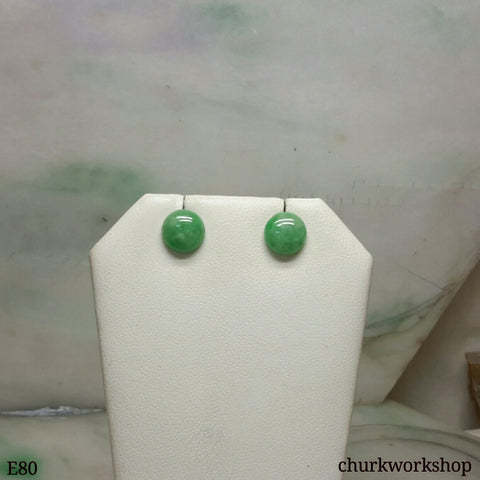 Green round half ball jade silver ear studs