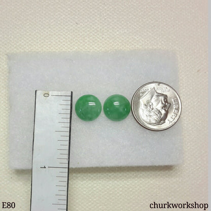 Green round half ball jade silver ear studs