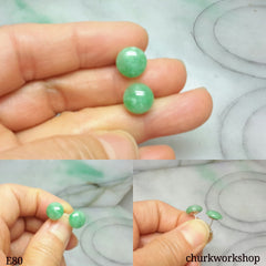 Green round half ball jade silver ear studs