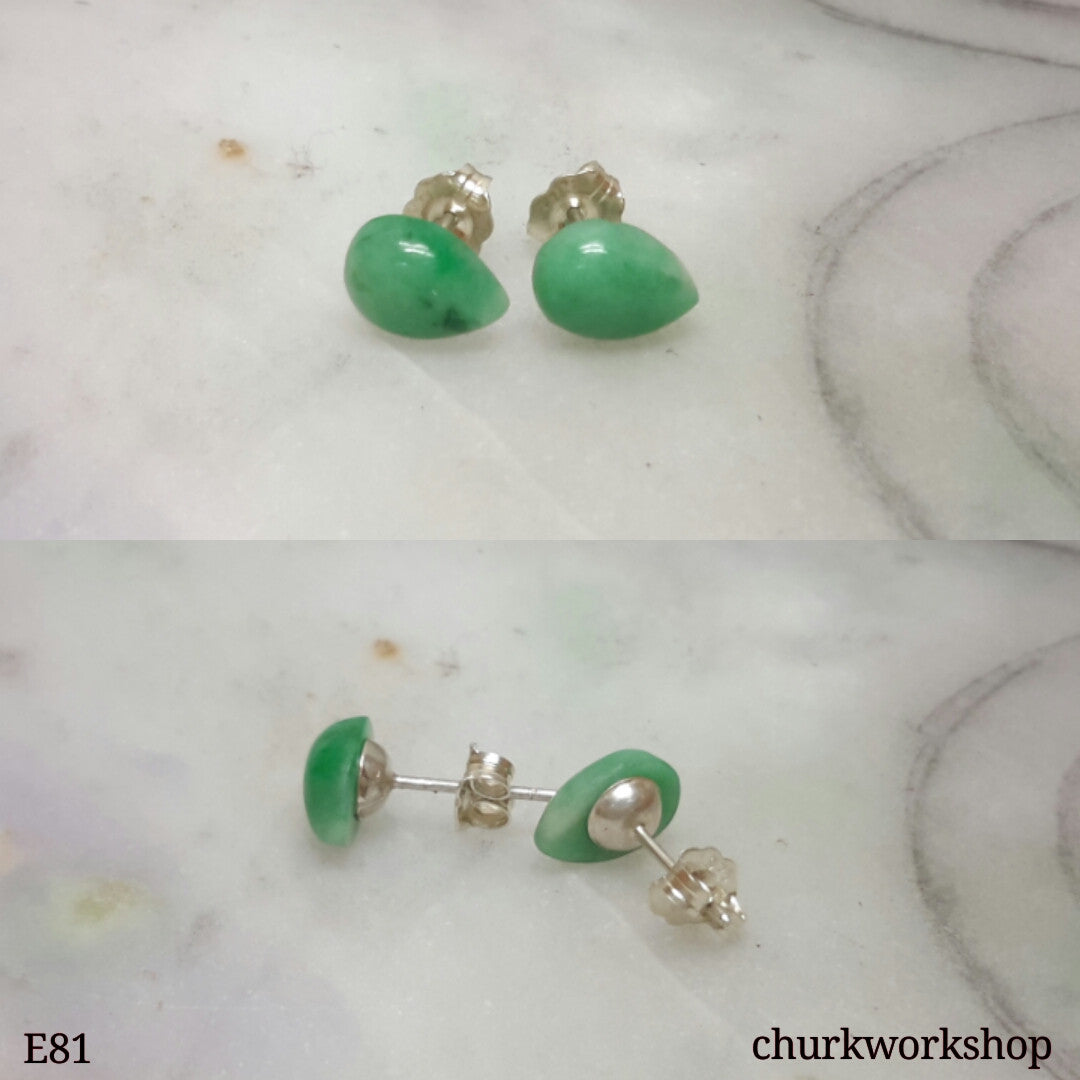 Green jade ear studs