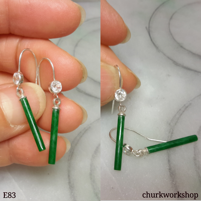 Green jade stick earrings