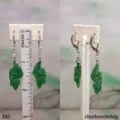 Green jade fishes earrings, dangling jade earrings