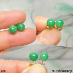14K yellow gold green jade bead ear studs