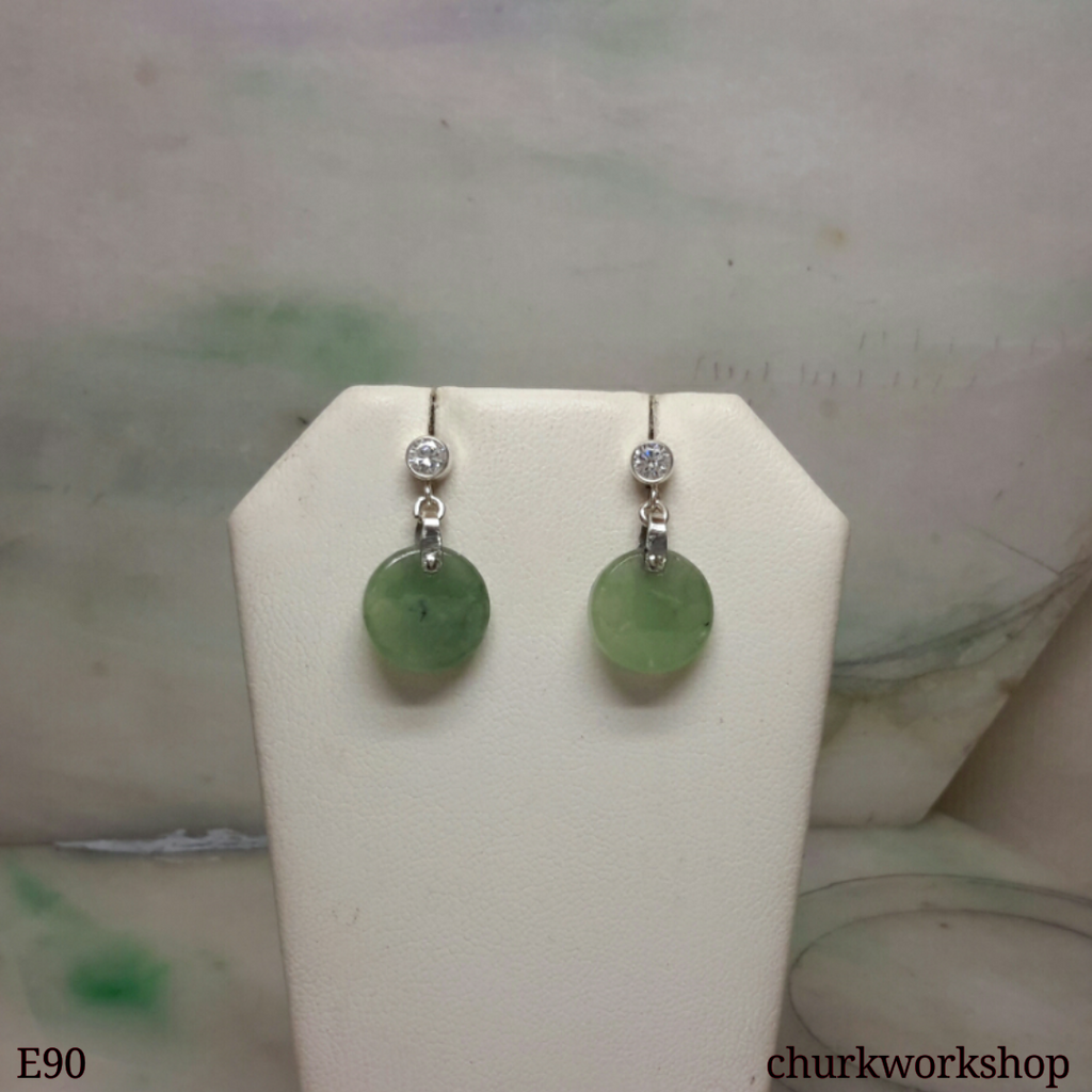 Light green flat circle jade earrings
