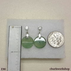 Light green flat circle jade earrings