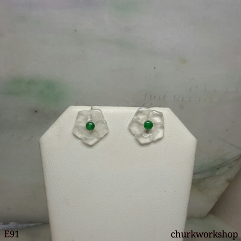 Icy jade flowers sterling silver ear studs