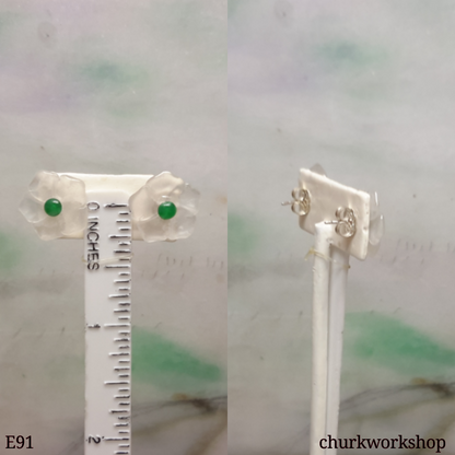 Icy jade flowers sterling silver ear studs