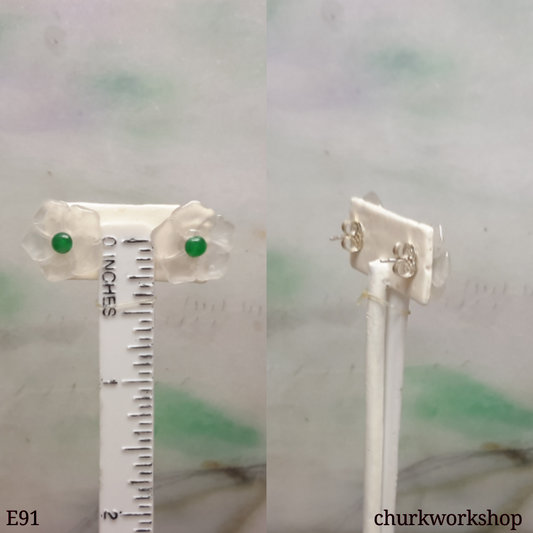Icy jade flowers sterling silver ear studs