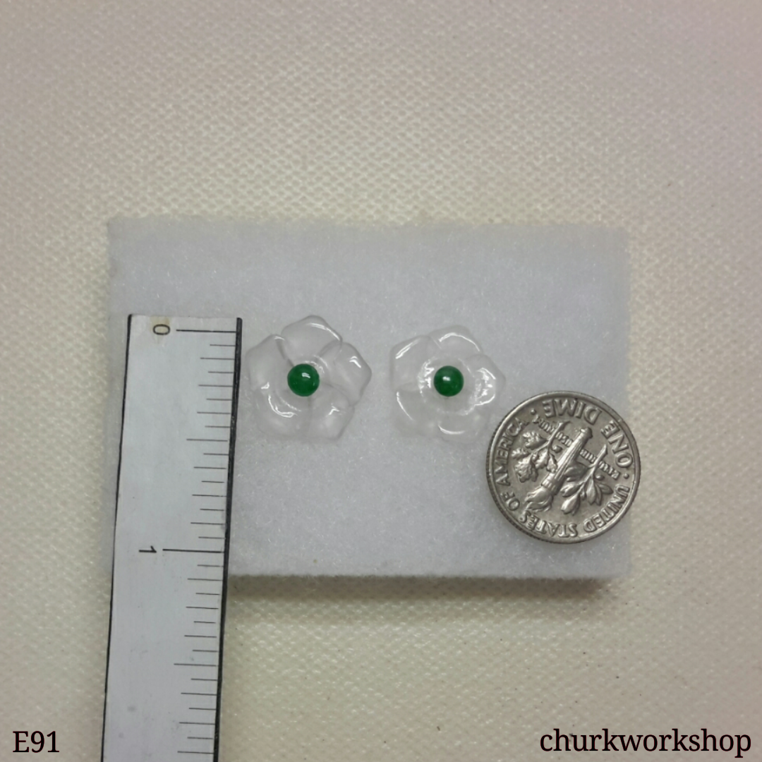 Icy jade flowers sterling silver ear studs