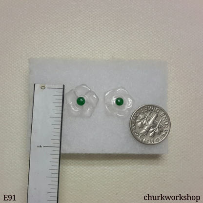 Icy jade flowers sterling silver ear studs