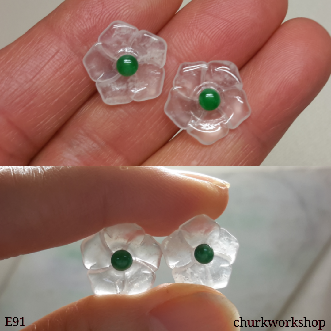 Icy jade flowers sterling silver ear studs