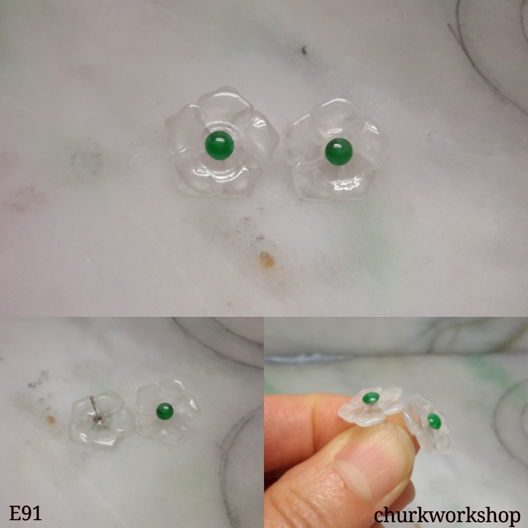 Icy jade flowers sterling silver ear studs