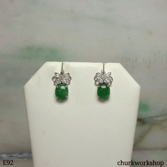 14K Oily green jade cabochon ear studs