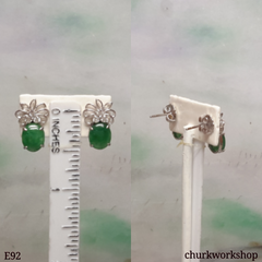 14K Oily green jade cabochon ear studs