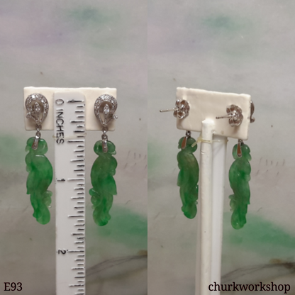 14K green jade parrot earrings