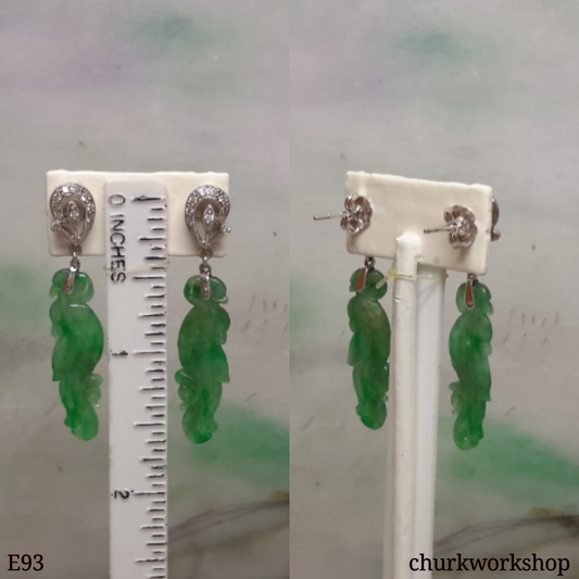 14K green jade parrot earrings