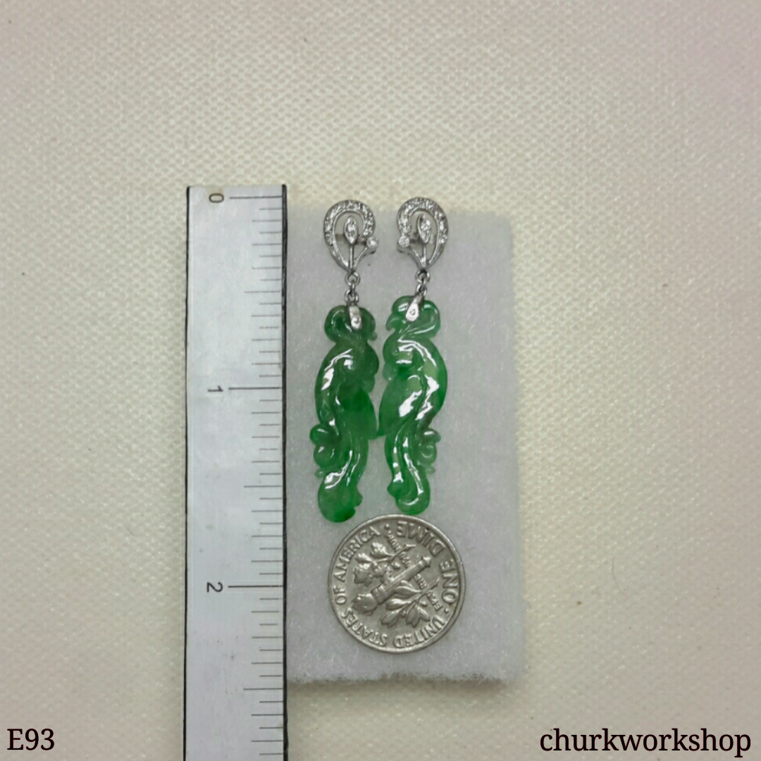14K green jade parrot earrings