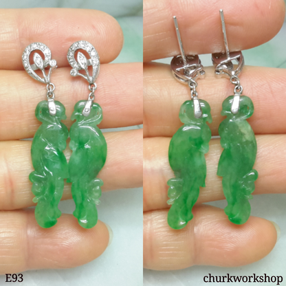 14K green jade parrot earrings