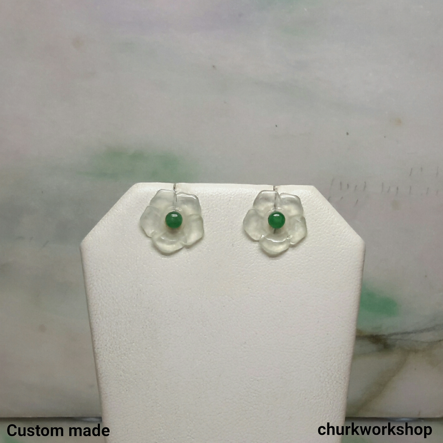Icy jade flowers 18K ear studs