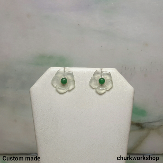 Icy jade flowers 18K ear studs