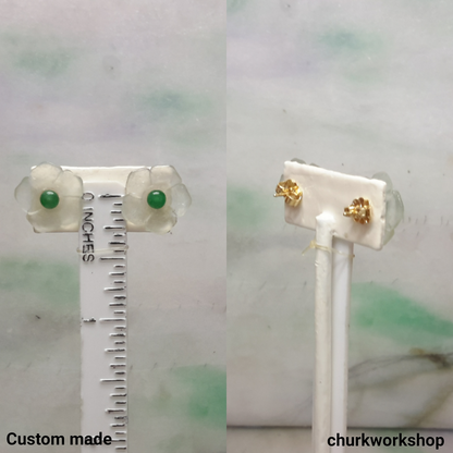 Icy jade flowers 18K ear studs