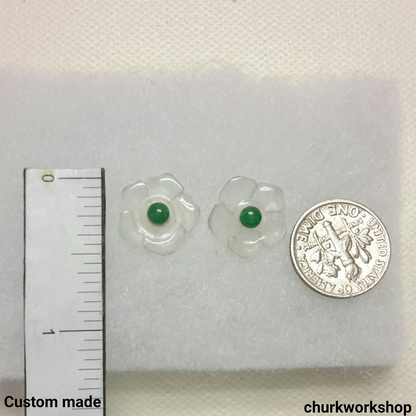 Icy jade flowers 18K ear studs
