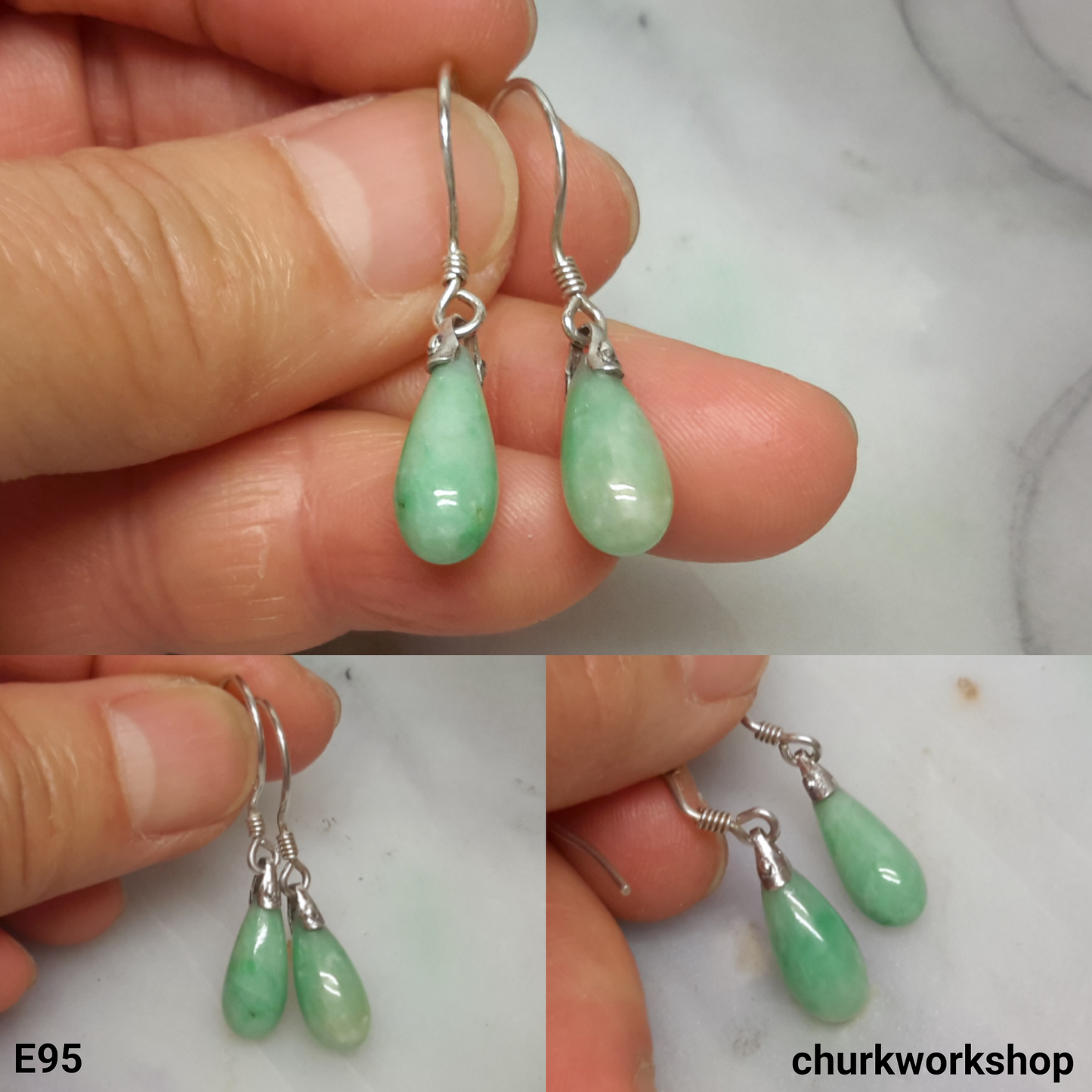 Rain drop earrings, jade earrings
