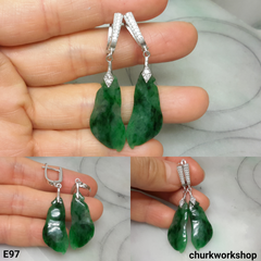 Dark green jade bean earrings