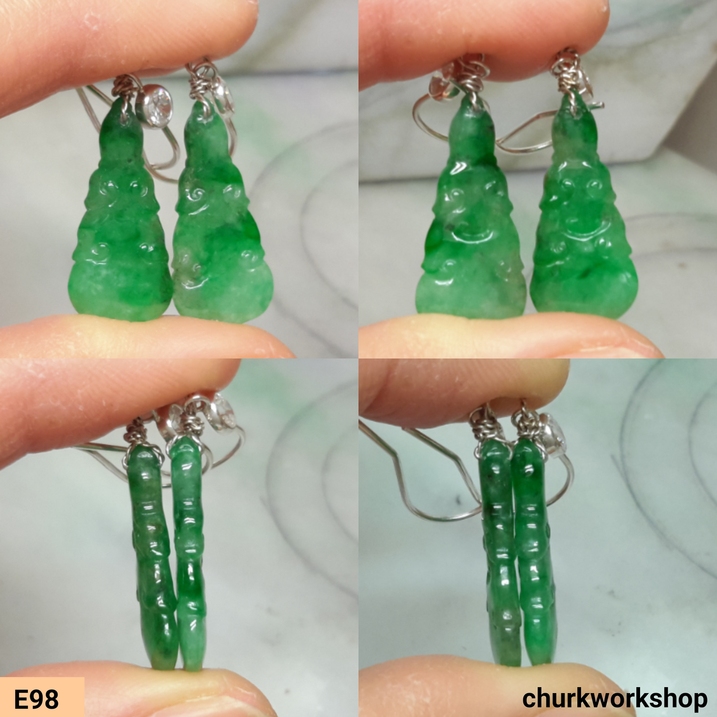 Green jade dangling earrings