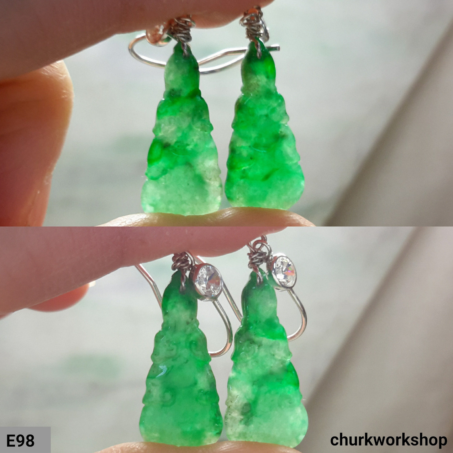Green jade dangling earrings
