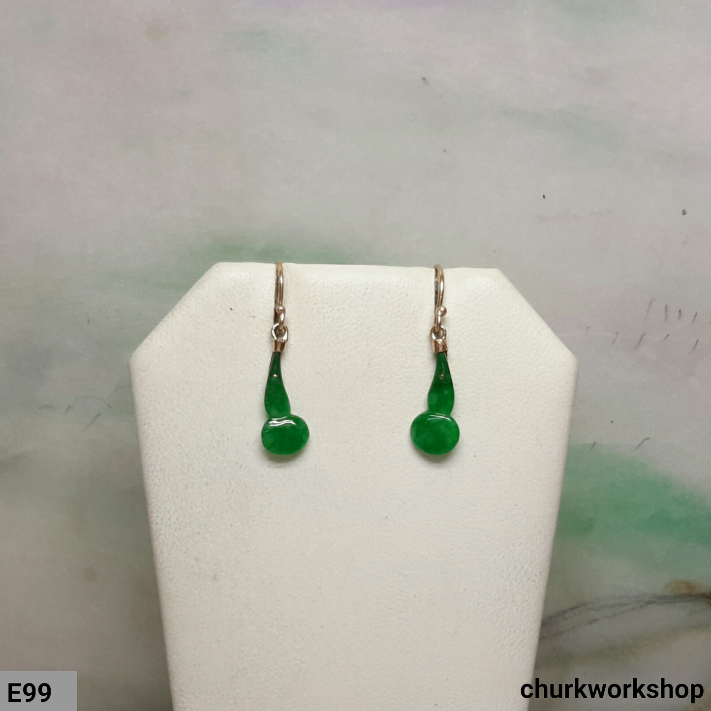 Small green jade dangling earrings
