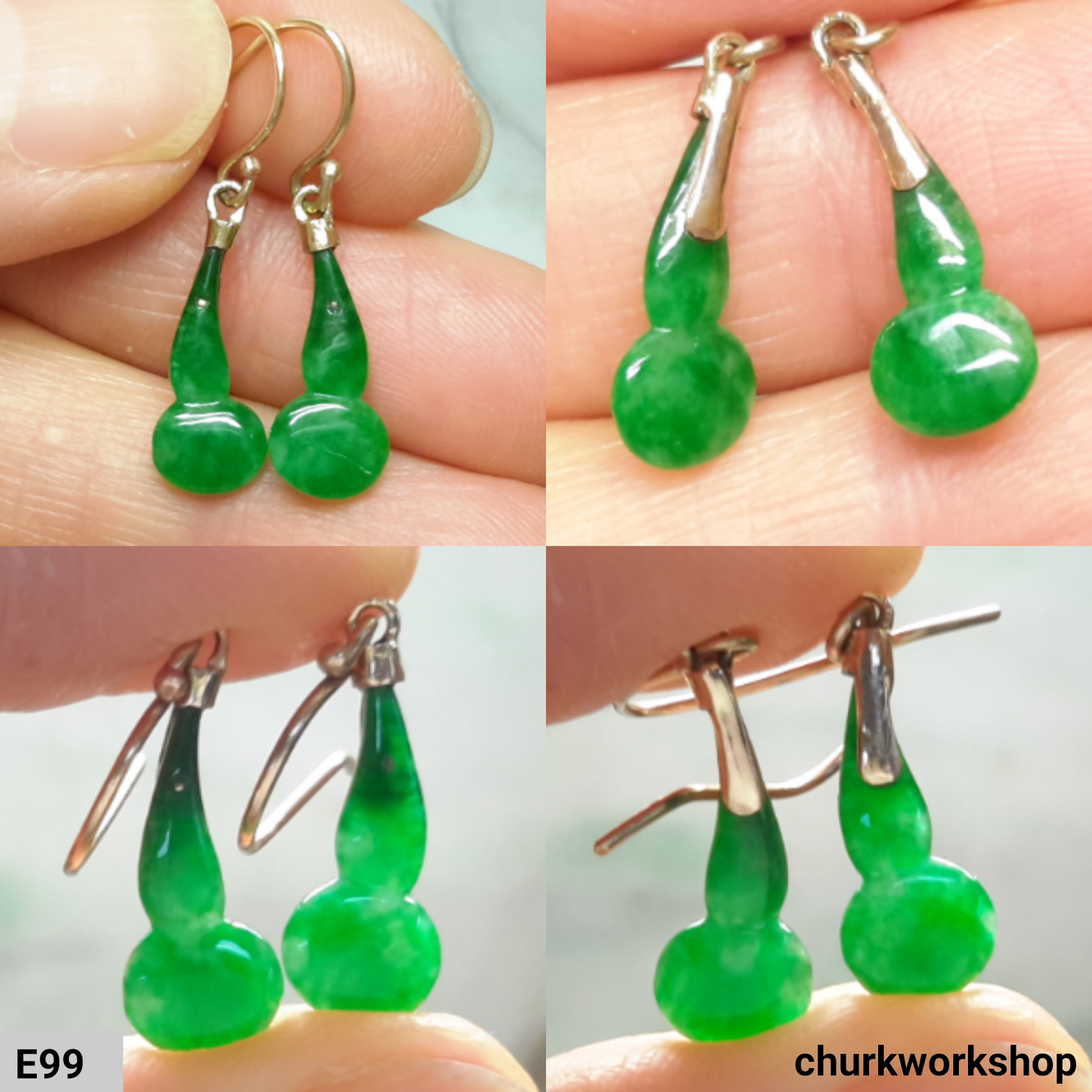 Small green jade dangling earrings