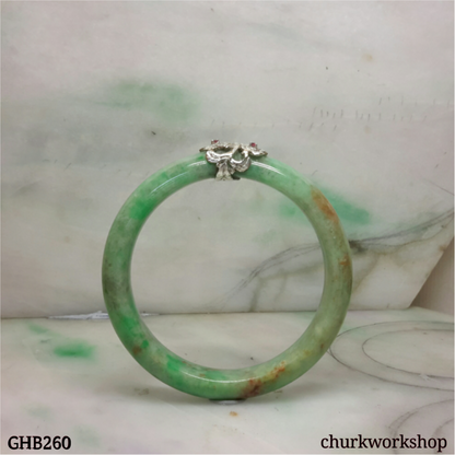 Small green jade silver wrapped bangle