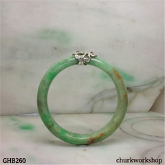 Small green jade silver wrapped bangle