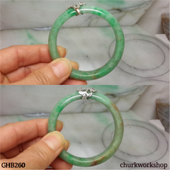 Small green jade silver wrapped bangle