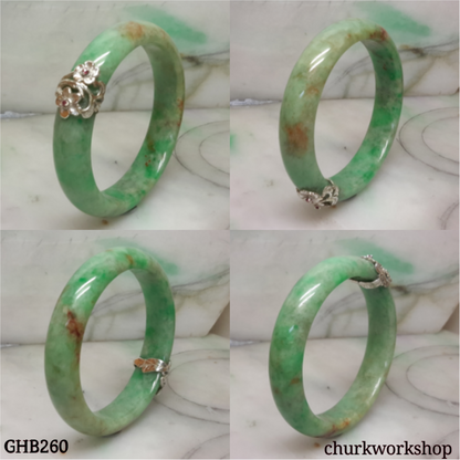Small green jade silver wrapped bangle