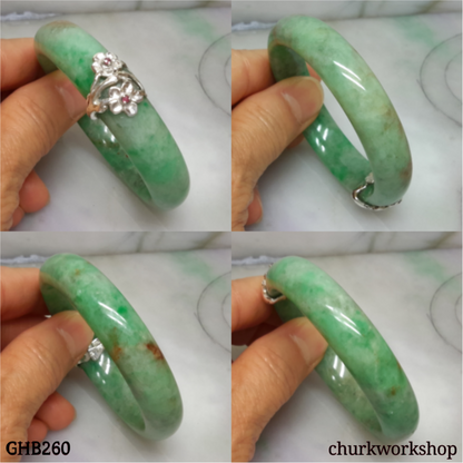 Small green jade silver wrapped bangle