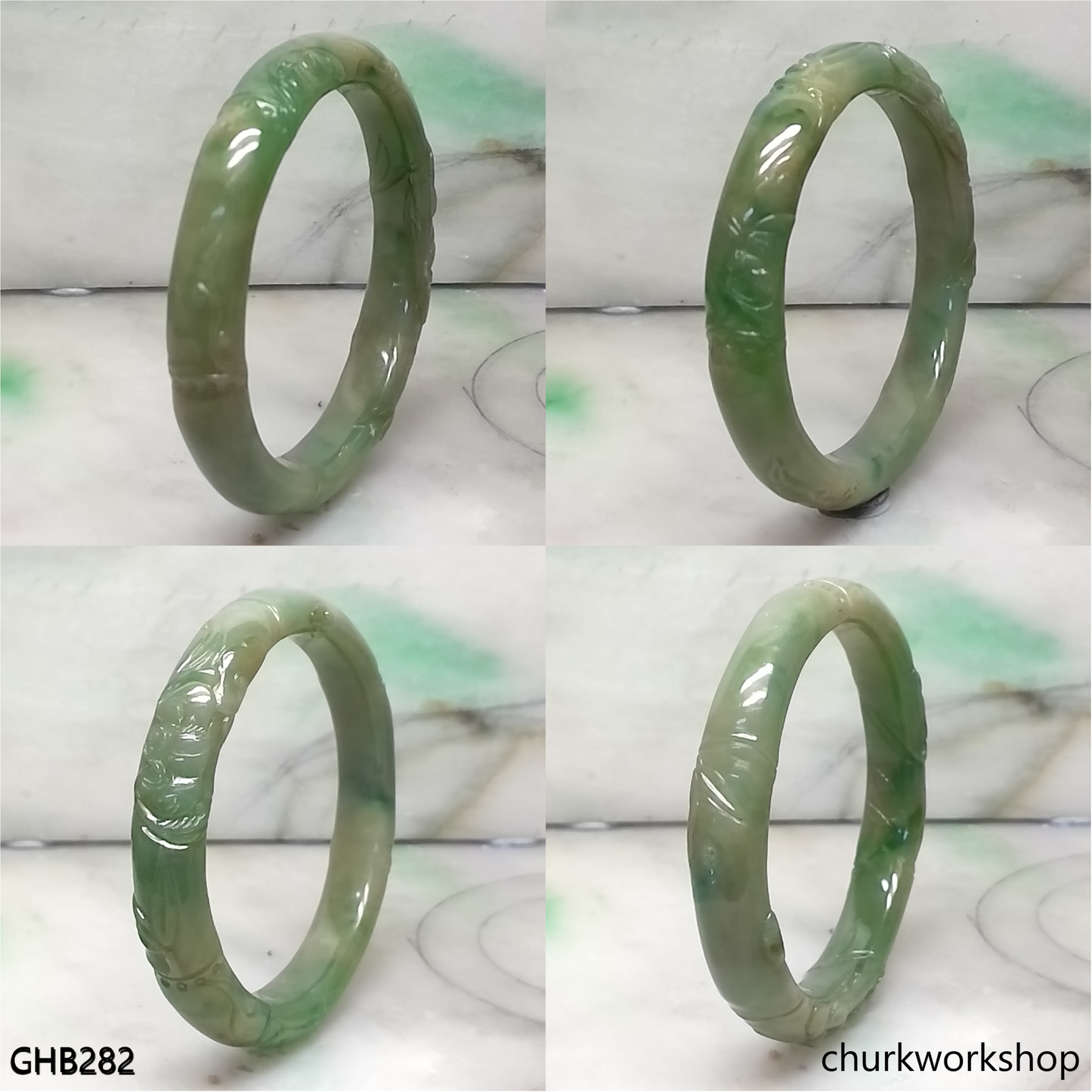 Small carved green jade bangle