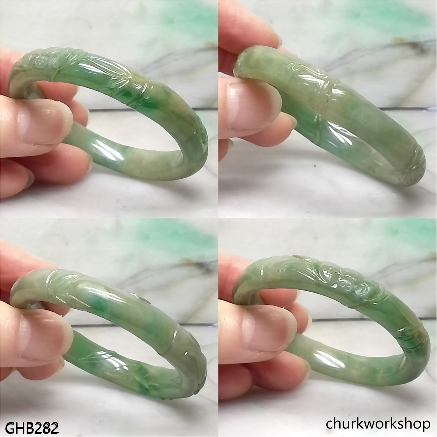 Small carved green jade bangle